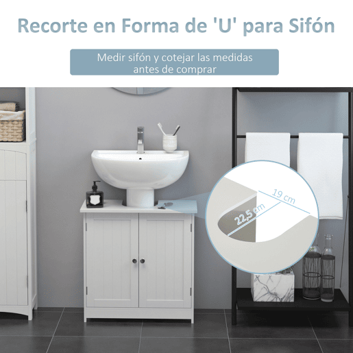 HOMCOM Móvel para Lavatório Pousar Armário Casa de Banho de Armazenamento com 2 Portas e Prateleira Interior Ajustável Moderno 60x30x60 cm Branco