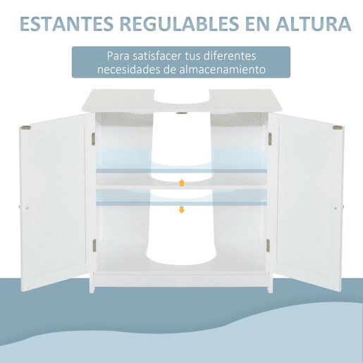HOMCOM Móvel para Lavatório Pousar Armário Casa de Banho de Armazenamento com 2 Portas e Prateleira Interior Ajustável Moderno 60x30x60 cm Branco