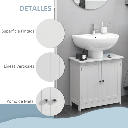 HOMCOM Móvel para Lavatório Pousar Armário Casa de Banho de Armazenamento com 2 Portas e Prateleira Interior Ajustável Moderno 60x30x60 cm Branco