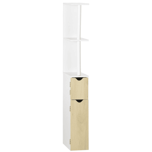 kleankin Armário Casa de Banho com 2 Portas e 2 Prateleiras Abertas Coluna Auxiliar para Casa de Banho Sala de Estar Dormitório Estilo Moderno 15,2x29,8x118cm Branco e Carvalho