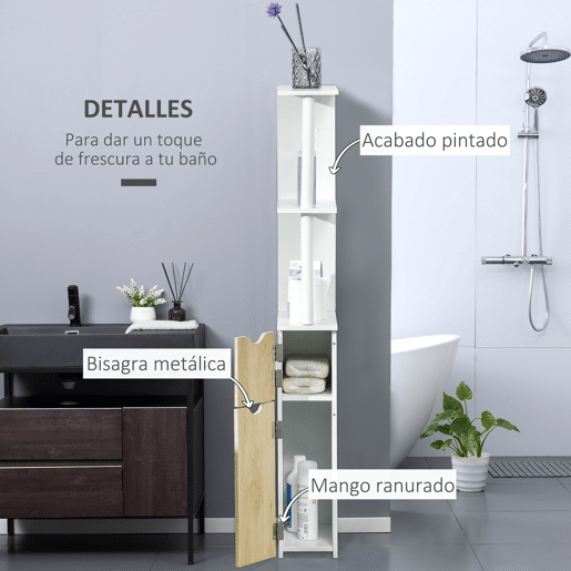 kleankin Armário Casa de Banho com 2 Portas e 2 Prateleiras Abertas Coluna Auxiliar para Casa de Banho Sala de Estar Dormitório Estilo Moderno 15,2x29,8x118cm Branco e Carvalho