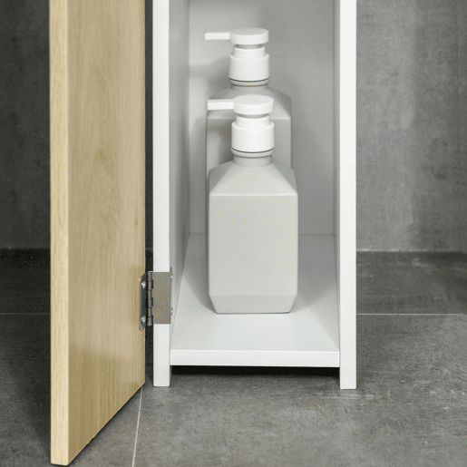 kleankin Armário Casa de Banho com 2 Portas e 2 Prateleiras Abertas Coluna Auxiliar para Casa de Banho Sala de Estar Dormitório Estilo Moderno 15,2x29,8x118cm Branco e Carvalho