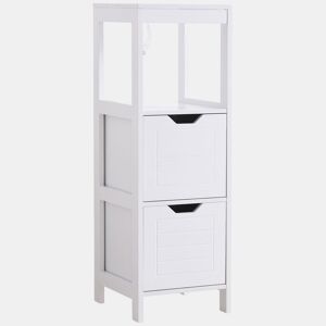 Kleankin Armário de banheiro Armário multifuncional com prateleira aberta 2 gavetas de armazenamento Design anti-dica 30x30x89 cm Branco