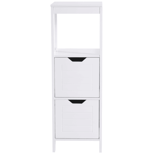 Kleankin Armário de banheiro Armário multifuncional com prateleira aberta 2 gavetas de armazenamento Design anti-dica 30x30x89 cm Branco