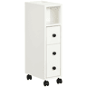 Kleankin Armário de Casa de Banho Móvel Auxiliar para Espaço Reduzido com Rodas Prateleiras Abertas Armário e Gaveta 18x30x68,5cm Branco