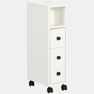 Kleankin Armário de Casa de Banho Móvel Auxiliar para Espaço Reduzido com Rodas Prateleiras Abertas Armário e Gaveta 18x30x68,5cm Branco