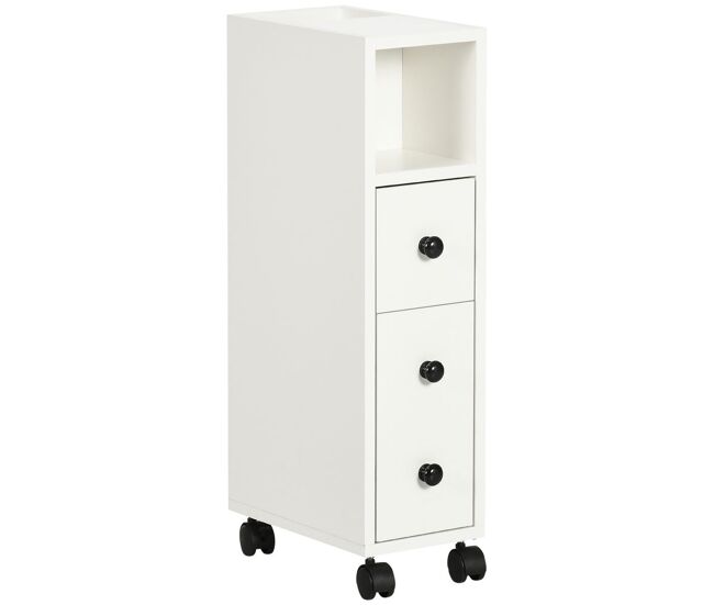 Kleankin armario de baño con 4 ruedas mueble auxiliar para baño con estante abierto puerta y cajón para espacio reducido 18x30x68,5 cm blanco