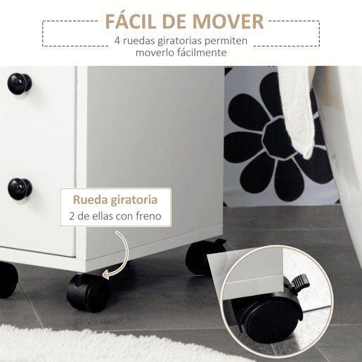 Kleankin Armário de Casa de Banho Móvel Auxiliar para Espaço Reduzido com Rodas Prateleiras Abertas Armário e Gaveta 18x30x68,5cm Branco