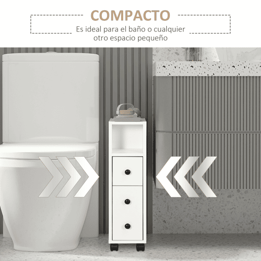 Kleankin Armário de Casa de Banho Móvel Auxiliar para Espaço Reduzido com Rodas Prateleiras Abertas Armário e Gaveta 18x30x68,5cm Branco