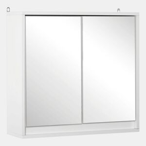 HOMCOM Armário de Casa de Banho com Espelho Móvel Suspenso de Casa de Banho com Prateleira Interior Ajustável em 3 Níveis e 2 Portas 48x14,5x45 cm Branco