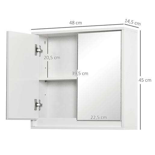 HOMCOM Armário de Casa de Banho com Espelho Móvel Suspenso de Casa de Banho com Prateleira Interior Ajustável em 3 Níveis e 2 Portas 48x14,5x45 cm Branco