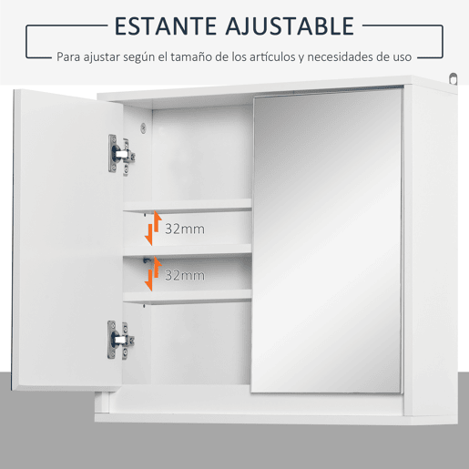 HOMCOM Armário de Casa de Banho com Espelho Móvel Suspenso de Casa de Banho com Prateleira Interior Ajustável em 3 Níveis e 2 Portas 48x14,5x45 cm Branco