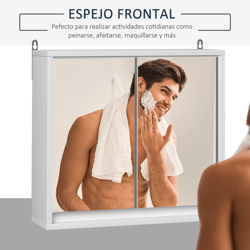 HOMCOM Armário de Casa de Banho com Espelho Móvel Suspenso de Casa de Banho com Prateleira Interior Ajustável em 3 Níveis e 2 Portas 48x14,5x45 cm Branco