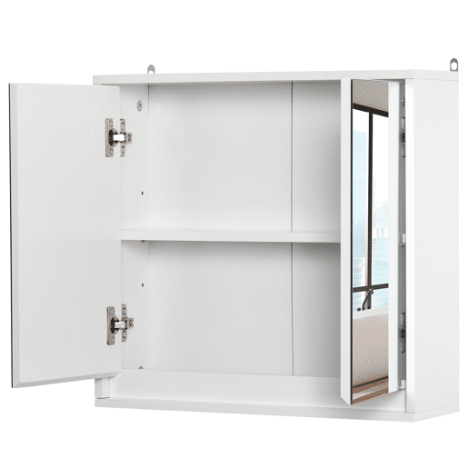 HOMCOM Armário de Casa de Banho com Espelho Móvel Suspenso de Casa de Banho com Prateleira Interior Ajustável em 3 Níveis e 2 Portas 48x14,5x45 cm Branco