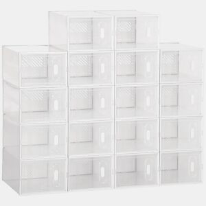 HOMCOM Armário Modular de Plástico Sapateira Modular com 18 Cubos Portas Magnéticas Organizador de Sapatos para Entrada Corredor Dormitório 25x35x19cm Transparente