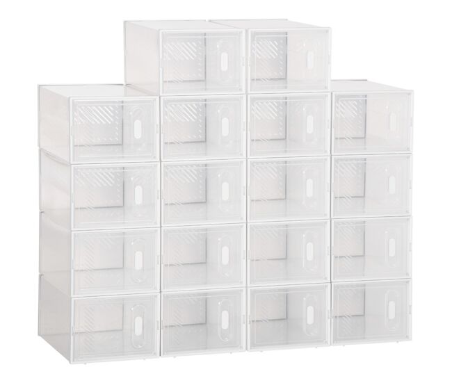 Homcom armario modular de plástico cajas de zapatos talla de 43 con 18 cubos puertas magnéticas muble organizador para entrada pasillo dormitorio