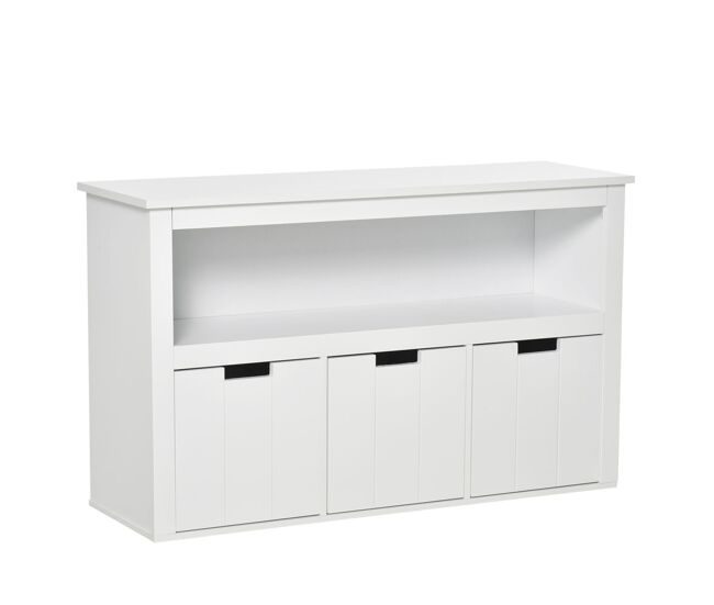 Homcom aparador de salón con 3 cajones extraíbles y estantes abiertos para libros juguetes armario auxiliar de almacenamiento para dormitorio cocina 102x33x61,5 cm blanco
