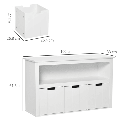 HOMCOM Aparador de Sala de Estar Armário Auxiliar de Armazenamento Moderno com Prateleira Aberta e 3 Gavetas para Dormitório Sala de Estar 102x33x61,5cm Branco