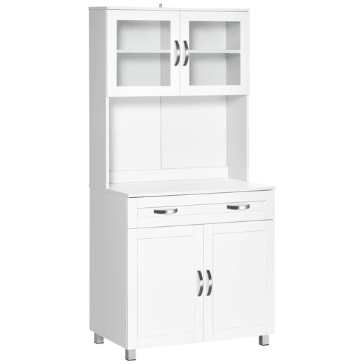 HOMCOM Aparador auxiliar de cozinha Armário com prateleiras internas ajustáveis u200Bu200Be gaveta 80x48x170 cm Branco