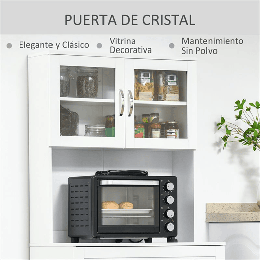 HOMCOM Aparador auxiliar de cozinha Armário com prateleiras internas ajustáveis u200Bu200Be gaveta 80x48x170 cm Branco
