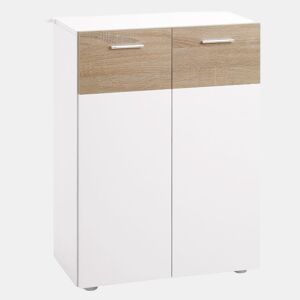 Kleankin Armário Casa de Banho com 2 Portas e Prateleiras Interiores Ajustáveis Móvel Auxiliar de Madeira Multiuso para Sala de Estar Cozinha Sala de Jantar 60x30x85cm Branco e Madeira Natural