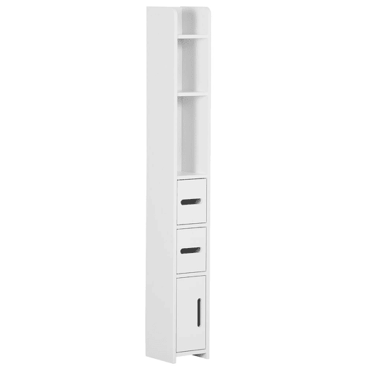 kleankin Coluna Casa de Banho com 3 Portas e 3 Prateleiras Abertas Coluna Auxiliar para Sala de Estar Casa de Banho Dormitório Estilo Moderno 15x17x120cm Branco