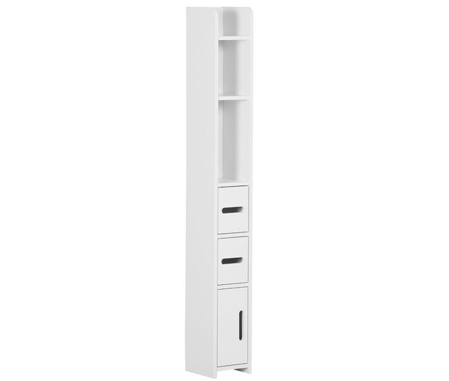 Kleankin armario alto de baño columna de baño con 3 puertas 3 estantes abiertos y sistema antivuelco armario de baño estilo moderno 15x17x120 cm blanco