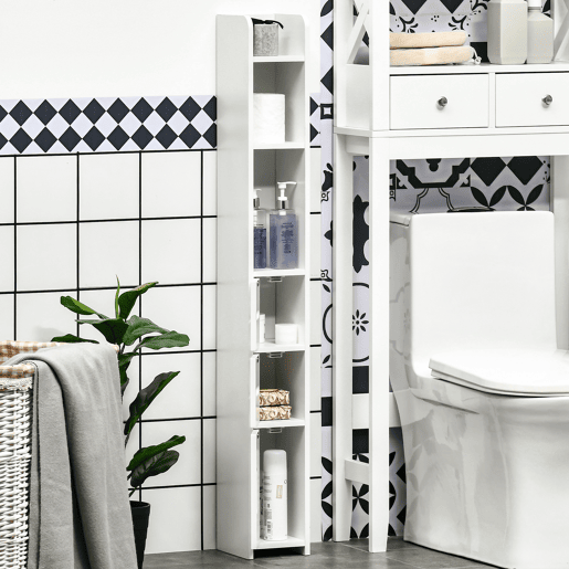 kleankin Coluna Casa de Banho com 3 Portas e 3 Prateleiras Abertas Coluna Auxiliar para Sala de Estar Casa de Banho Dormitório Estilo Moderno 15x17x120cm Branco