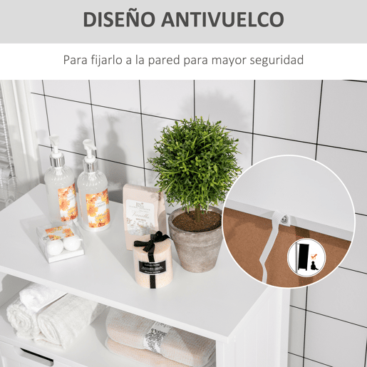 Kleanklin Armário de Casa de Banho com 2 Portas Prateleira Ajustável 2 Gavetas e Compartimento Aberto Móvel Auxiliar de Armazenamento para Sala de Estar Cozinha 60x30x108,8cm Branco
