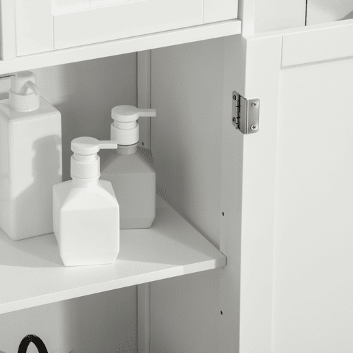 Kleanklin Armário de Casa de Banho com 2 Portas Prateleira Ajustável 2 Gavetas e Compartimento Aberto Móvel Auxiliar de Armazenamento para Sala de Estar Cozinha 60x30x108,8cm Branco