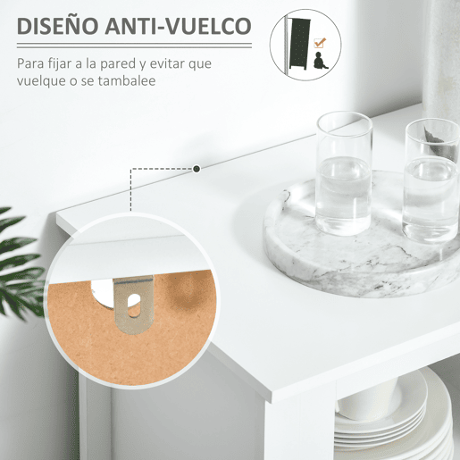 HOMCOM Aparador de Cozinha Armário Buffet com 2 Armários Porta de Vidro Prateleira Interior Ajustável e 4 Gavetas para Sala de Jantar Sala de Estar 136x45x85cm Branco