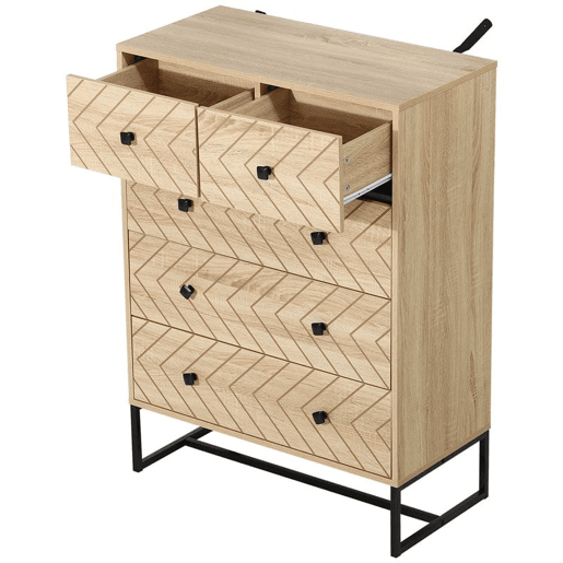 HOMCOM Cómoda com 5 Gavetas Estilo Retrô Móvel Auxiliar de Madeira para Sala de Estar Corredor 80x39,5x110 cm Madeira e Preto