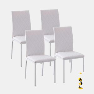 HOMCOM Conjunto de 4 Cadeiras de Sala de Jantar, Cadeiras Modernas para Cozinha, Encosto Alto com Costuras Decorativas em Forma de Diamante, Estofadas em Pele Sintética, Pernas de Aço, Suportam até 120 kg, Branco