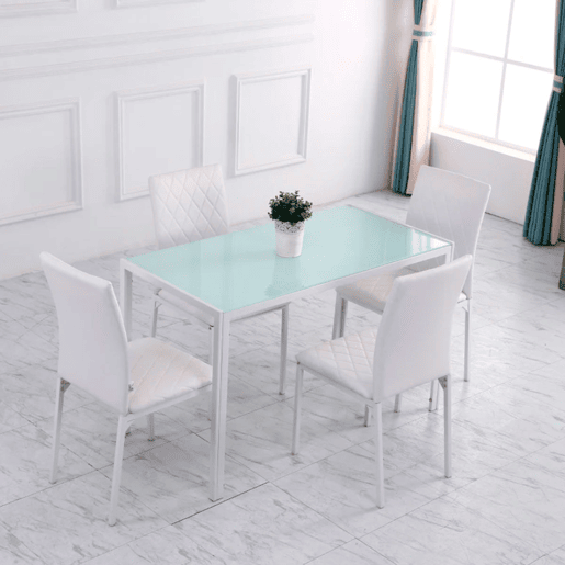 HOMCOM Conjunto de 4 Cadeiras de Sala de Jantar, Cadeiras Modernas para Cozinha, Encosto Alto com Costuras Decorativas em Forma de Diamante, Estofadas em Pele Sintética, Pernas de Aço, Suportam até 120 kg, Branco