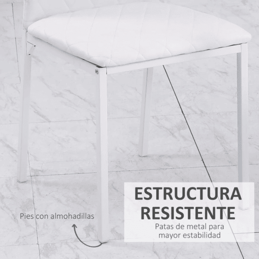 HOMCOM Conjunto de 4 Cadeiras de Sala de Jantar, Cadeiras Modernas para Cozinha, Encosto Alto com Costuras Decorativas em Forma de Diamante, Estofadas em Pele Sintética, Pernas de Aço, Suportam até 120 kg, Branco