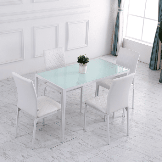 HOMCOM Conjunto de 4 Cadeiras de Sala de Jantar, Cadeiras Modernas para Cozinha, Encosto Alto com Costuras Decorativas em Forma de Diamante, Estofadas em Pele Sintética, Pernas de Aço, Suportam até 120 kg, Branco