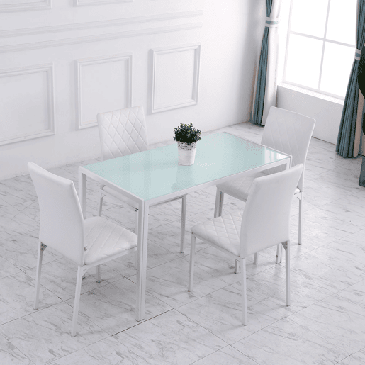 HOMCOM Conjunto de 4 Cadeiras de Sala de Jantar, Cadeiras Modernas para Cozinha, Encosto Alto com Costuras Decorativas em Forma de Diamante, Estofadas em Pele Sintética, Pernas de Aço, Suportam até 120 kg, Branco