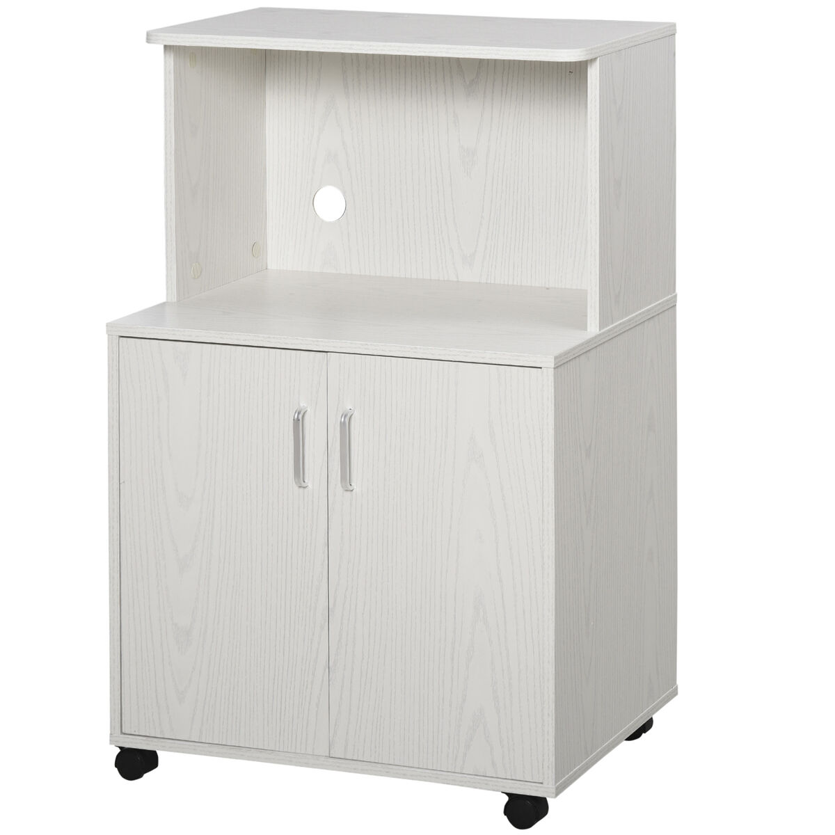 Homcom aparador auxiliar para microondas armario bajo de cocina con armario de 2 puertas y estante ajustable con ruedas carga 70 kg 60,4x40,3x97 cm blanco