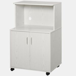 HOMCOM Armário Auxiliar para Microondas Armário de Cozinha Baixo com Armário de 2 Portas e Prateleira Ajustável com Rodas Carga 70 kg 60,4x40,3x97 cm Branco