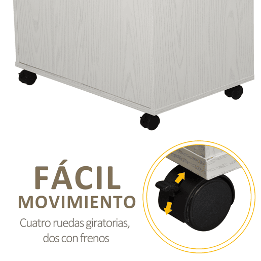 HOMCOM Armário Auxiliar para Microondas Armário de Cozinha Baixo com Armário de 2 Portas e Prateleira Ajustável com Rodas Carga 70 kg 60,4x40,3x97 cm Branco