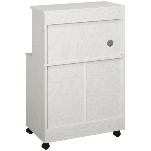 HOMCOM Armário Auxiliar para Microondas Armário de Cozinha Baixo com Armário de 2 Portas e Prateleira Ajustável com Rodas Carga 70 kg 60,4x40,3x97 cm Branco