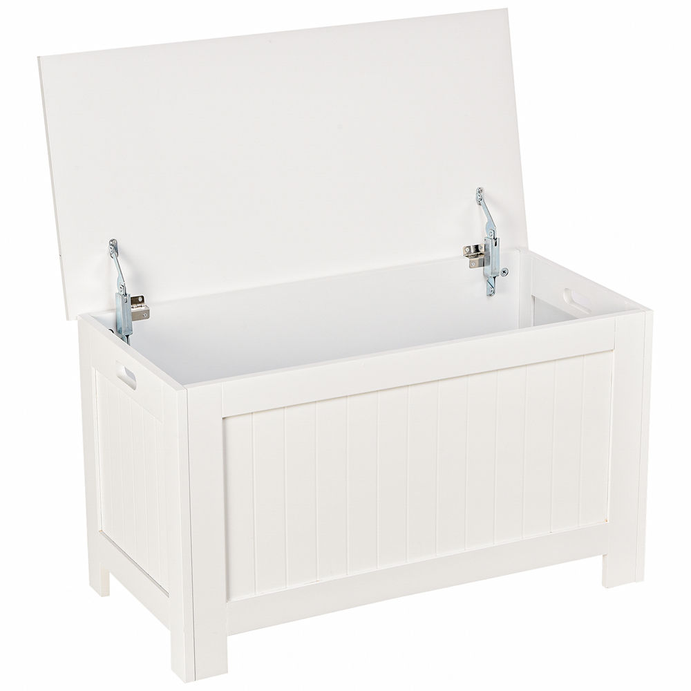 Homcom baúl de almacenaje para dormitorio banco de almacenaje con tapa baúl de almacenaje versátil con bisagra de seguridad para pasillo salón 81x40x46 cm blanco