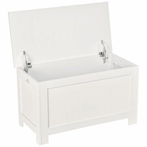 HOMCOM Baú de Armazenamento de Madeira Baú de Arrumação com Dobradiça de Segurança para Dormitório Sala de Estar Carga Máxima 20 kg 81x40x46 cm Branco