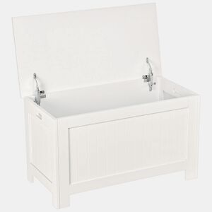 HOMCOM Baú de Armazenamento de Madeira Baú de Arrumação com Dobradiça de Segurança para Dormitório Sala de Estar Carga Máxima 20 kg 81x40x46 cm Branco