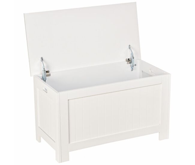 Homcom baúl de almacenaje para dormitorio banco de almacenaje con tapa baúl de almacenaje versátil con bisagra de seguridad para pasillo salón 81x40x46 cm blanco