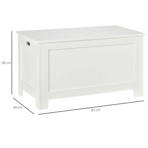 HOMCOM Baú de Armazenamento de Madeira Baú de Arrumação com Dobradiça de Segurança para Dormitório Sala de Estar Carga Máxima 20 kg 81x40x46 cm Branco