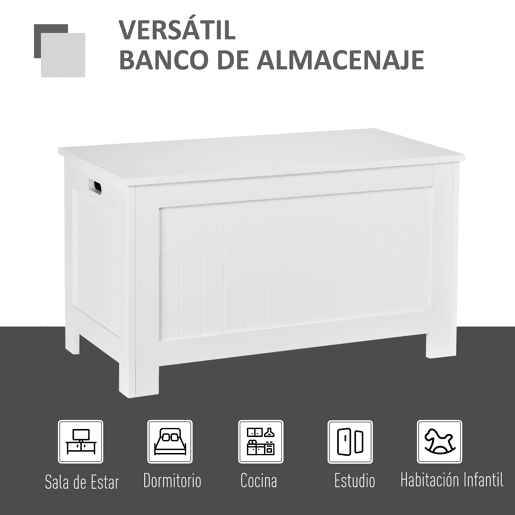 HOMCOM Baú de Armazenamento de Madeira Baú de Arrumação com Dobradiça de Segurança para Dormitório Sala de Estar Carga Máxima 20 kg 81x40x46 cm Branco