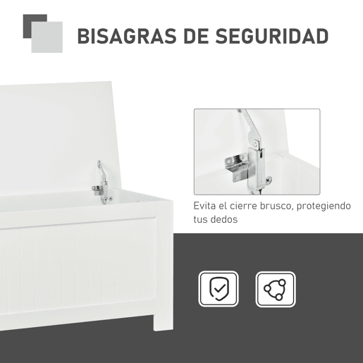 HOMCOM Baú de Armazenamento de Madeira Baú de Arrumação com Dobradiça de Segurança para Dormitório Sala de Estar Carga Máxima 20 kg 81x40x46 cm Branco
