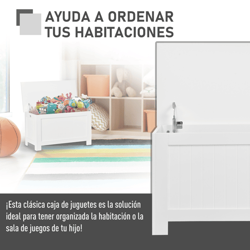 HOMCOM Baú de Armazenamento de Madeira Baú de Arrumação com Dobradiça de Segurança para Dormitório Sala de Estar Carga Máxima 20 kg 81x40x46 cm Branco