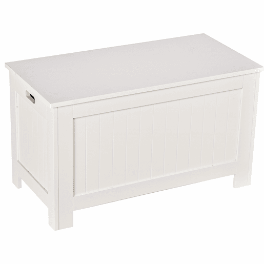 HOMCOM Baú de Armazenamento de Madeira Baú de Arrumação com Dobradiça de Segurança para Dormitório Sala de Estar Carga Máxima 20 kg 81x40x46 cm Branco